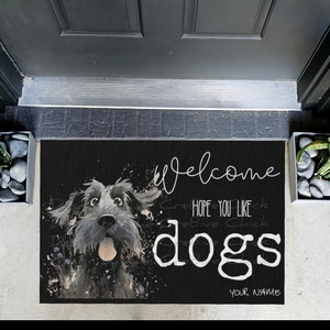 Personalized Funny DOG Door Mat Schnauzer Welcome mat YOUR Dog&#39;s Name Large Custom Outdoor Rug 24X36 Best Dog Lover Gift Cute