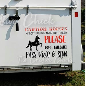 Horse Trailer Caution best friend VINYL DECAL STICKER 9x12 with Arabian horse. Choose color! bumper sticker by The Cre8ive Chick