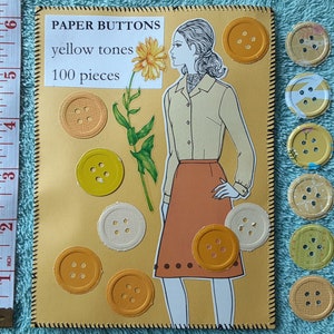 100 botones de papel amarillo troquelados troquelados tarjeta de scrapbooking haciendo bolsa cosida diario de collage