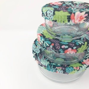 Tiny Bowl Covers, Food Cover, Reusable Food Wrap, Fabric Bowl Caps, Can Covers, Jar Covers, Reusable Seran Wrap, Dog Food Cover