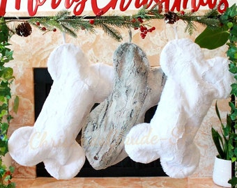 White Christmas Stockings Personalized for Dogs and Cats - White Fur Dog Christmas Stockings with Nametags