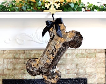 Personalized Dog Bone Christmas Stocking: Sequin Pet Stocking with Bow