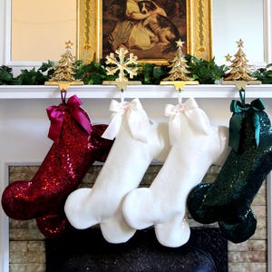 Red Sequin Christmas Stocking: Personalized Pet Stocking with Gold Bell