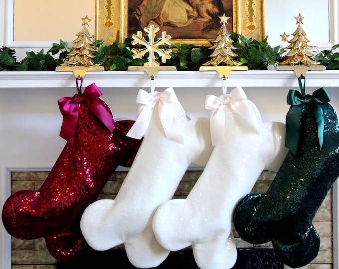 Red Sequin Christmas Stocking: Personalized Pet Stocking with Gold Bell