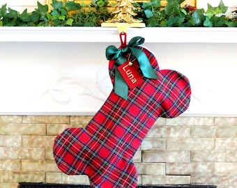 Personalized Wool Plaid Dog Christmas Stocking: Handmade Pet Lover Gift