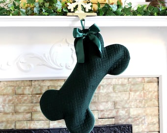 Quilted Olive Green Dog Bone Christmas Stocking: Handmade Pet Gift
