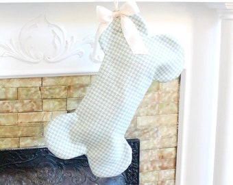 Dog Christmas Stocking, Houndstooth Bone Christmas Stockings for Pets with Custom Name Tag