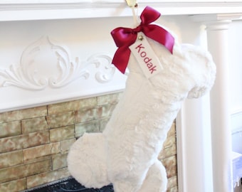 Christmas Stockings For Dogs - Personalized Fur Christmas Stockings - Dog Bone Christmas Stocking - White Stocking for Dogs - Best Dog Gift