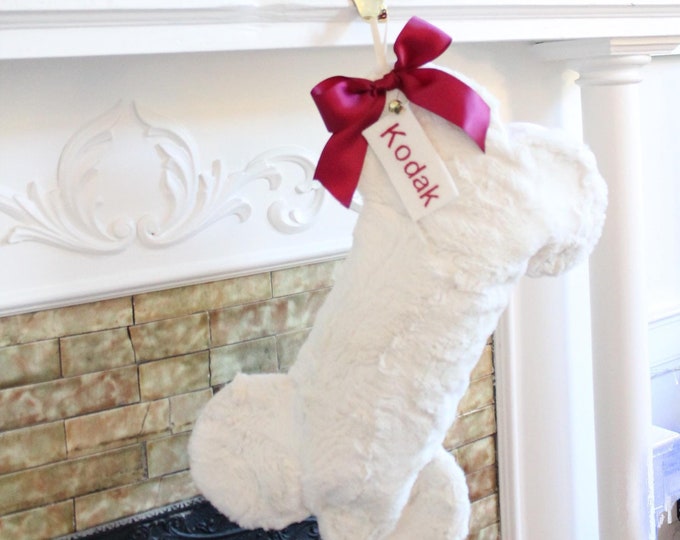 Christmas Stockings For Dogs - Personalized Fur Christmas Stockings - Dog Bone Christmas Stocking - White Stocking for Dogs - Best Dog Gift