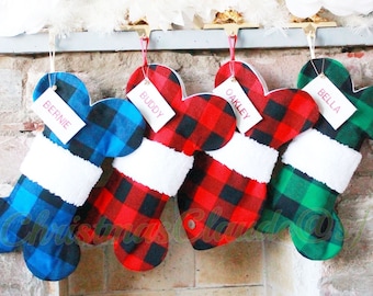 Personalized Dog Christmas Stocking - Plaid Buffalo Christmas Stockings for Dogs and Cats - Colorful and Fun Pet Stockings - Best Dog Gift