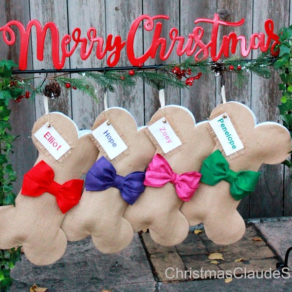 Personalized Pet Christmas Stocking, Pet stockings, Christmas decoration, Paw stocking, Dog Cat Stocking With Colorful Bows