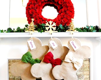 Personalized Dog Christmas Stocking: Handmade Burlap Bone