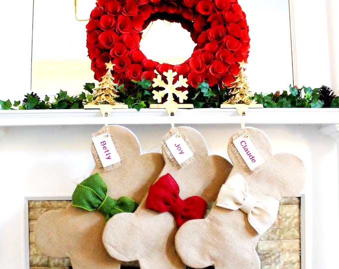 Personalized Dog Christmas Stocking: Handmade Burlap Bone