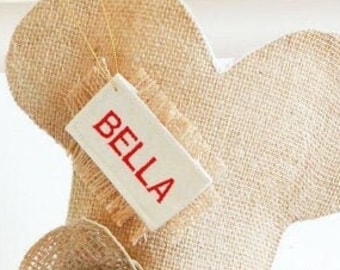 Embroidered Burlap Christmas Stocking Name Tag: Personalized Holiday Decor