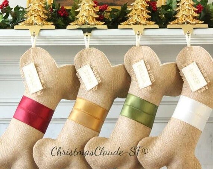 Personalized Dog Christmas Stocking: Handmade Bone Stocking, Satin Ribbon