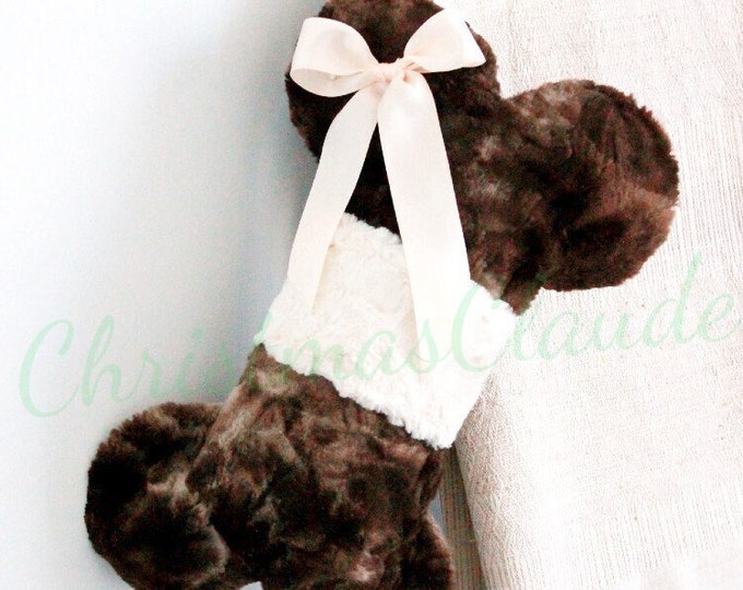Personalized Faux Fur Pet Christmas Stocking: Chocolate Brown, Embroidered Name