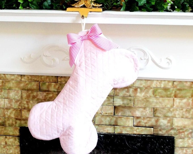 Pink Personalized Ivory Quilted Christmas Stockings with Bows, FREE SHIPPING