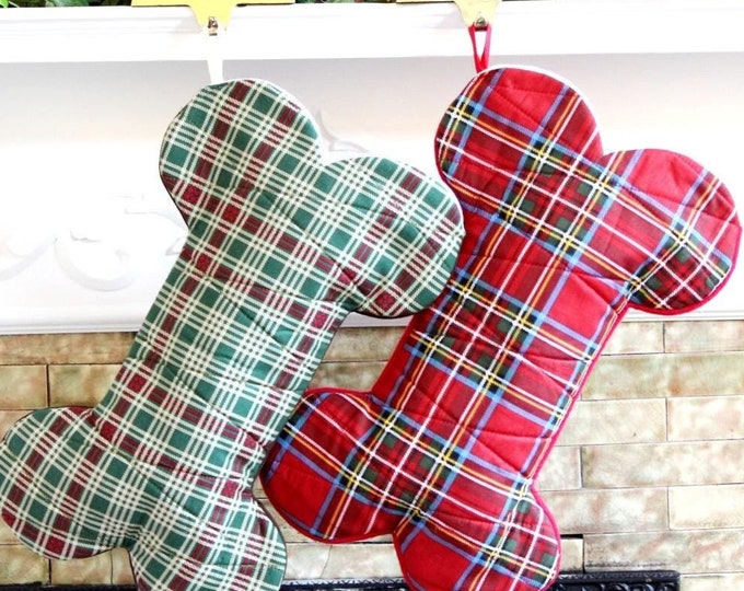Plaid Quilted Christmas Pet Stocking: Custom Dog or Cat, Handmade