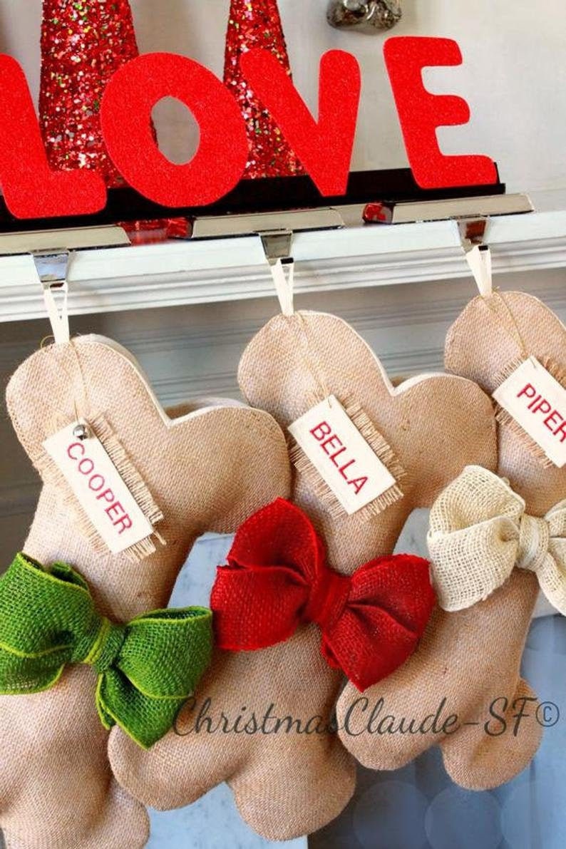 Personalized Dog Christmas Stocking, Dog Burlap Christmas Stockings Holiday Gifts for Dogs and Cats Best Gifts for Pets Dog Stocking image 1