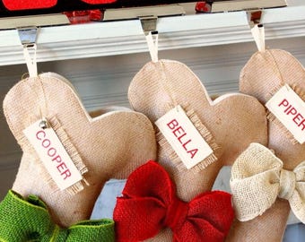 Dog Christmas Stocking - Christmas Stocking Personalized - Dog Bone Burlap Stocking - Fully Handmade