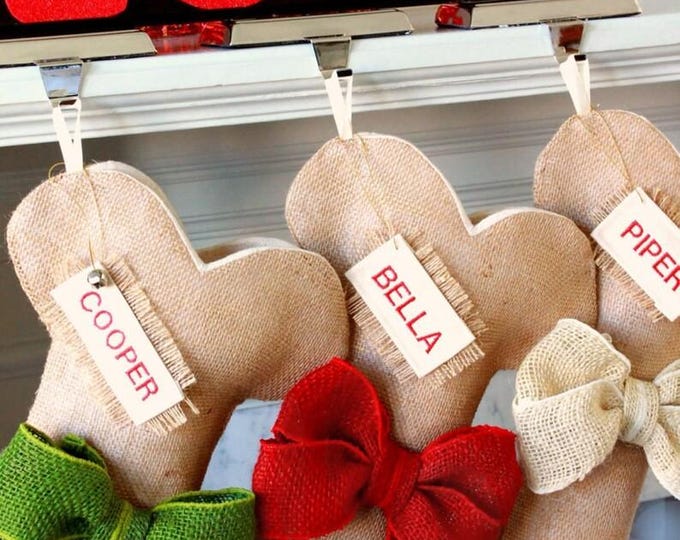 Dog Christmas Stocking - Christmas Stocking Personalized - Dog Bone Burlap Stocking - Fully Handmade