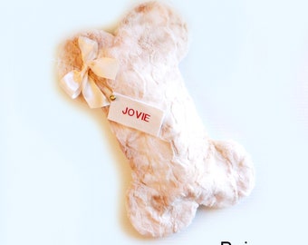 Beige Christmas Stocking Personalized - Fur Dog Bone Stocking - Christmas Stockings for Dogs - Dog Holiday Gifts