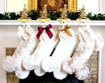 Faux Fur Christmas Stocking for Pets: Bone-Shaped, Handmade