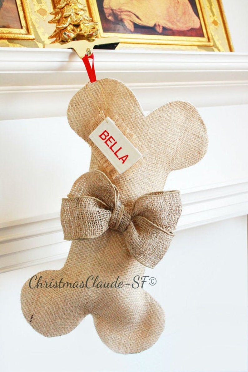 Personalized Dog Christmas Stocking, Dog Burlap Christmas Stockings Holiday Gifts for Dogs and Cats Best Gifts for Pets Dog Stocking image 7