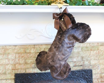 Fur Brown Dog Bone Christmas Stocking – Personalized Pet Stockings – Handmade Holiday Gift for Dog & Pet Lovers