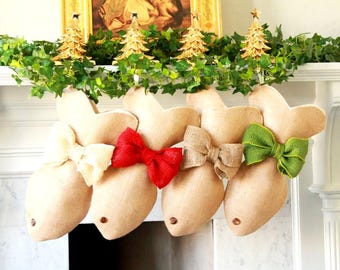 Cat Christmas Stocking - Burlap Fish Stocking - Holiday Gifts for Cat Lovers, Fully Handmade