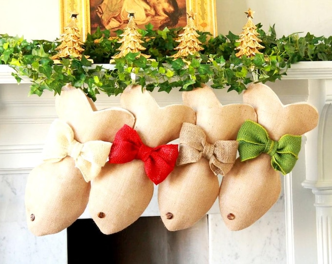 Cat Christmas Stocking - Burlap Fish Stocking - Holiday Gifts for Cat Lovers, Fully Handmade