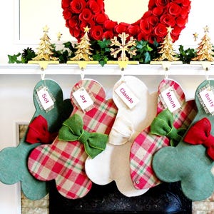 Burlap Christmas Stockings for dogs and cats, Plaid Pet Christmas Stockings