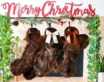 Fur Brown Christmas Stockings Personalized for Dogs and Cats, Pet Holiday Stockings, Best Gifts for Dogs and Cats - Brown Fur Stockings