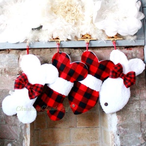 Dog Christmas Stocking, Red Plaid and White Sherpa Fur Dog Christmas Stockings, Red and White Stockings,  Buffalo Dog Stocking