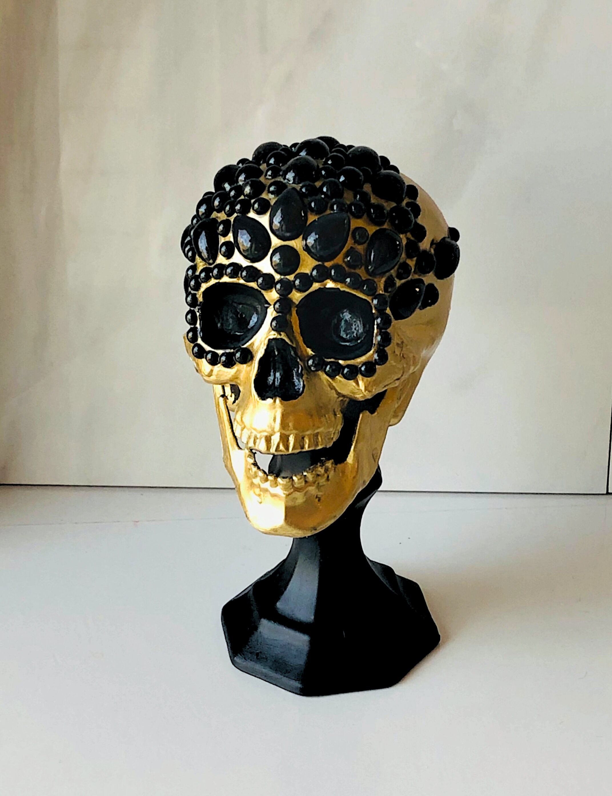 Hand Crafted Iridescent Ceramic Jeweled Skull | Maximalist Gothic Glam Sculpture Handmade Jeweled Spike Skull Decor: Goth Resin Skull - Etsy main image 3