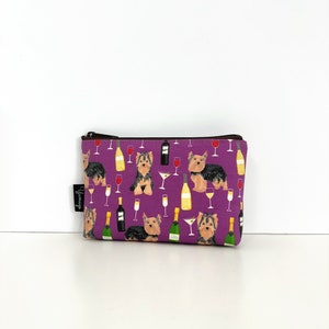 Clearance Yorkie Purple Wine Small Essential Pouch / Makeup bag / Zipper pouch