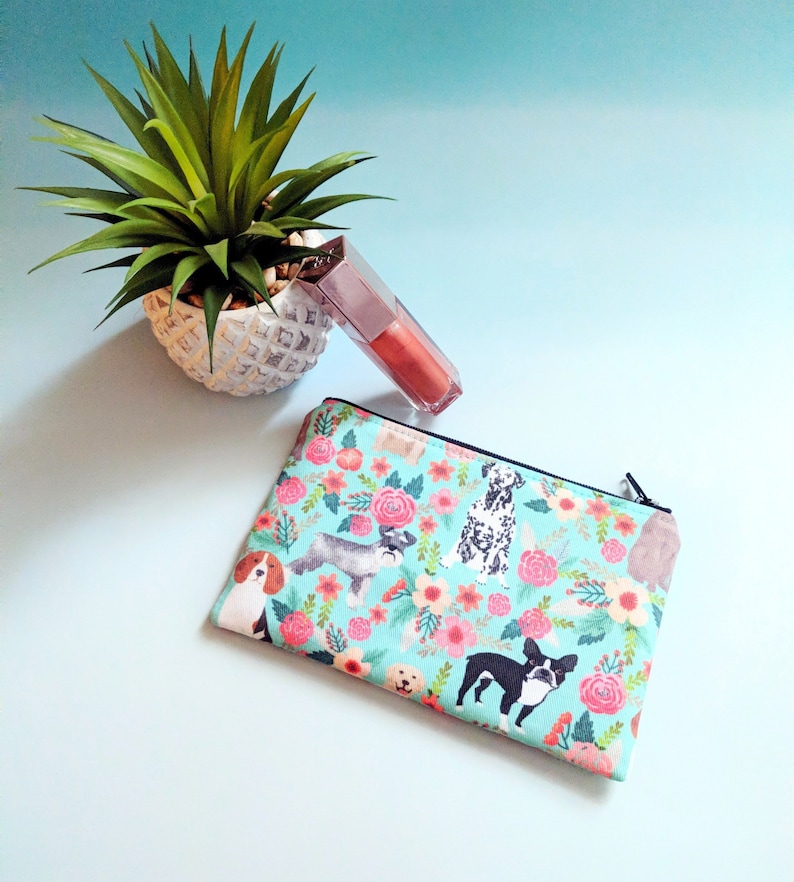 Multi Dogs on Floral Blue Small Pouch