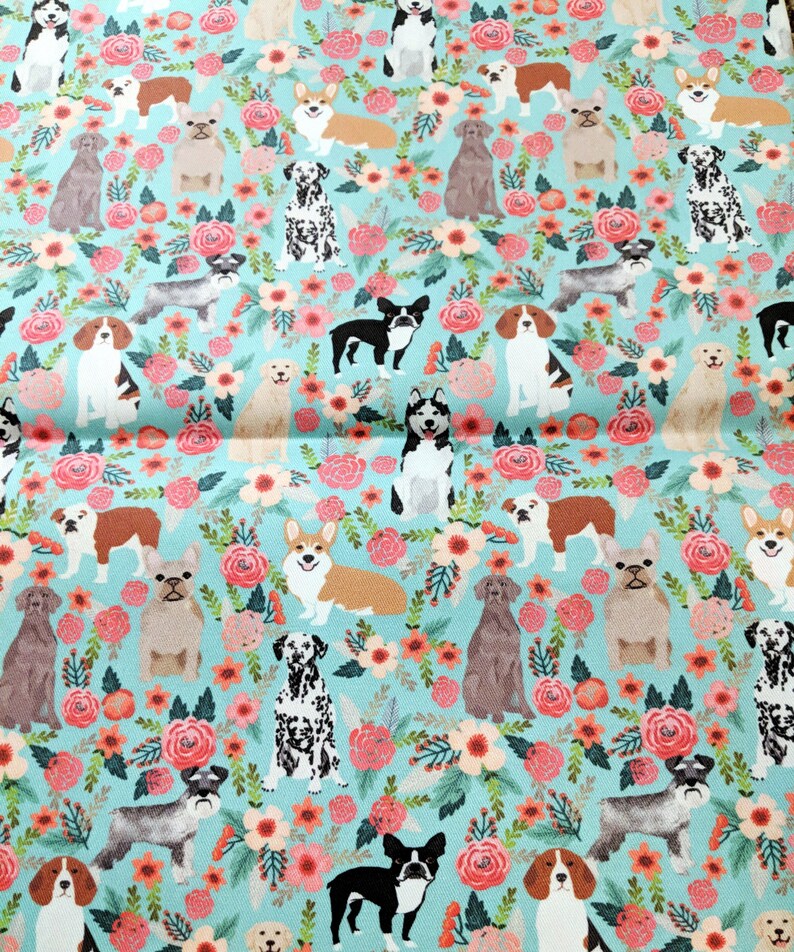Multi Dogs on Floral Blue Small Pouch