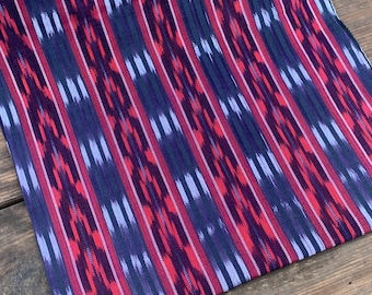 NEW! Blue and Red Ikat Handmade Fabric (#232) from Guatemala - 100% Cotton - Sold by yard - Fabric for clothing/fashion/handcraft Foot Loom