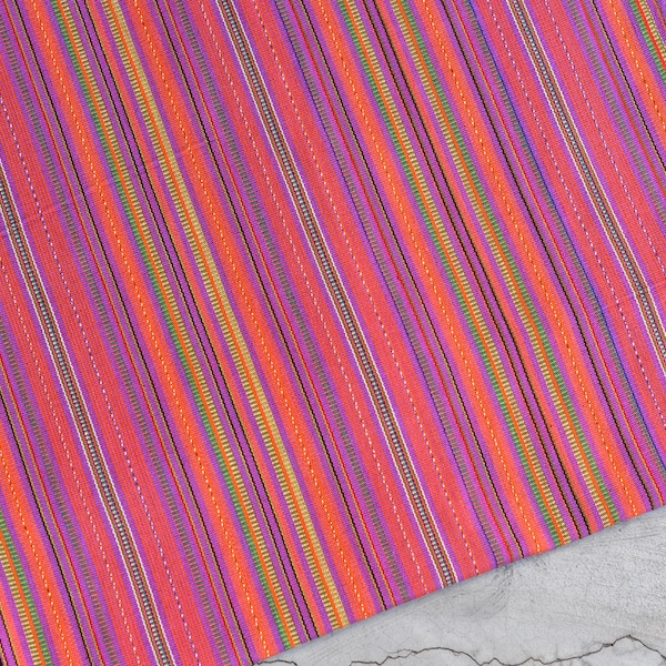 100% PRIME Cotton -Bright Fabric - Mystic Energy - mid/heavy weight - Pink Green Orange Fabric Handwoven from Guatemala