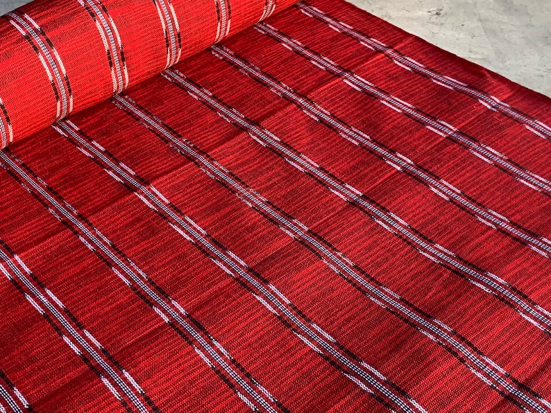 - 100/% Cotton Power Sign Textile Supply Strong Vibes Handwoven on Foot Loom #139 Handcraft Guatemala Scarlet Red Facric NEW