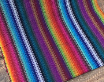 NEW! Rainbow Striped Handmade Fabric (#238) Guatemala - 100% Cotton - Sold by yard - Fabric for clothing/fashion/handcraft Foot Loom