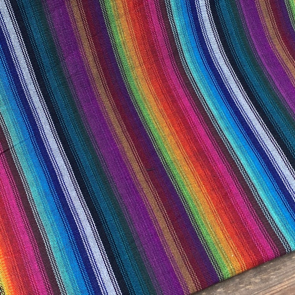 NEW! Rainbow Striped Handmade Fabric (#238) Guatemala - 100% Cotton - Sold by yard - Fabric for clothing/fashion/handcraft Foot Loom