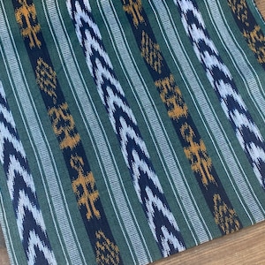 BRAND NEW! #214 Green and Blue Ikat - Cotton Ethnic Fabric sold by yard - Handmade Fabric from Guatemala - Handwoven textile Guatemalan Made