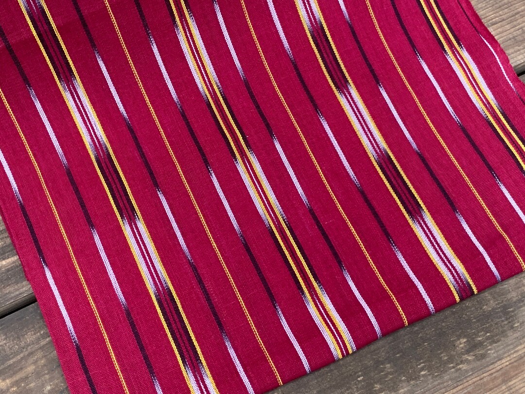 NEW! Burgundy Red and Yellow Striped Fabric (#205) - Ethnic Fabric From ...
