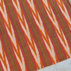 NEW! Orange + Beige Ikat Handmade Fabric (#167) from Guatemala - 100% Cotton - Sold by yard - Suitable fabric for clothing/fashion/handcraft