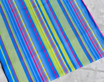 100% PRIME Cotton -Bright Fabric- Positive Full Energy - mid/heavy weight - Blue Green Yellow Pink Fabric Handwoven Guatemala