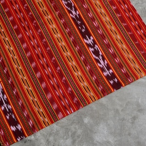 Red Stripes Ikat (#41) Handmade Fabric from Guatemala - 100% Cotton - Sold by yard