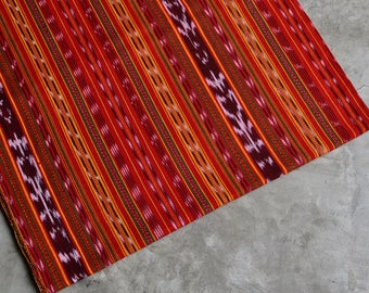 Red Stripes Ikat (#41) Handmade Fabric from Guatemala - 100% Cotton - Sold by yard