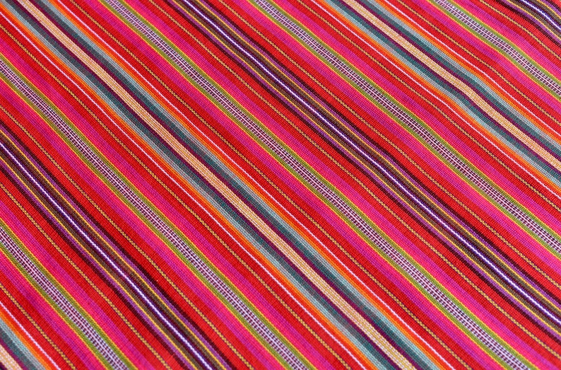Handmade Fabric from Guatemala #121 100/% Cotton Red Mayan Stripes Sold by yard